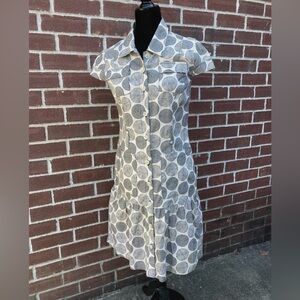 Chic Beige and Black Circle Polkadots Button Up Midi Dress